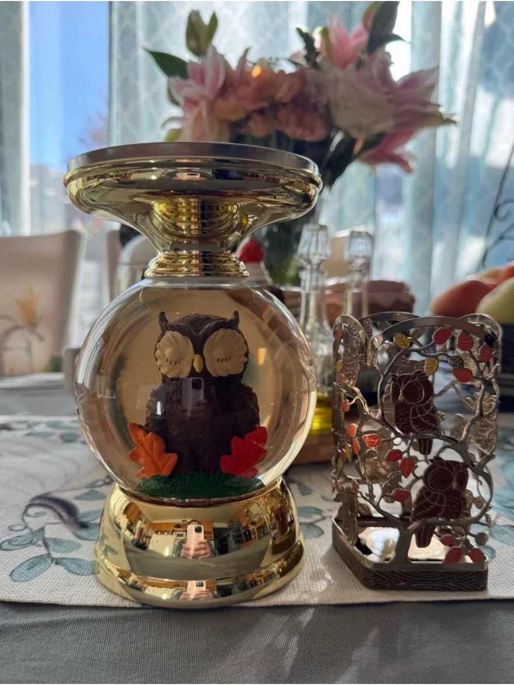 Bath & Body Works Fall Owl Electronic Candle Holder & Matching Hand Soap Holder